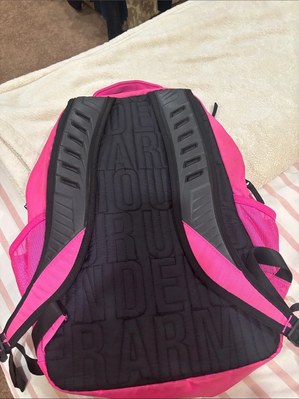 Under Armour Bright Pink Backpack with Black Accents